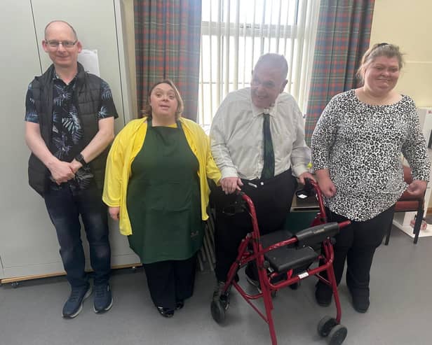 Some of the service users at the first Tuesday group in Buchanhaven Heritage Centre, independent of council funding. They served drinks, morning rolls and biscuits to locals, and followed this with an afternoon of prize bingo.
