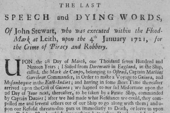 The Broadside on the execution of John Stewart. Picture NLS