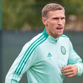 Carl Starfelt during a Celtic training session at Lennoxtown.