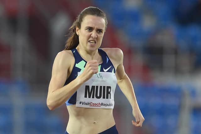 A determined Laura Muir in action during this year's Golden Spike meeting in Ostrava where she won the 800m
