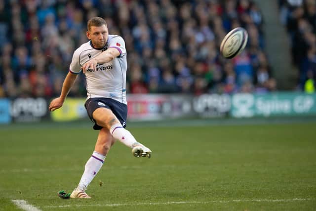 Finn Russell misses a second half conversion attempt against South Africa. AB Zondagh has no concerns about his kicking abilities. (Photo by Ross Parker / SNS Group)