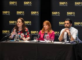 Kate Forbes, Ash Regan and Humza Yousaf taking part in the SNP leadership hustings at Eden Court, Inverness.