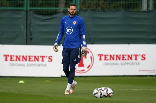 Craig Gordon pictured during a training session at the Oriam in Edinburgh on Friday ahead of Scotland's World Cup qualifier against Israel at Hampden on Saturday evening.(Photo by Craig Williamson / SNS Group)
