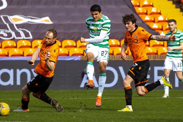Mohamed Elyounoussi fails to find the net in Celtic's last outing, with the raft of chances passed up in the scoreless draw at Tannadice typifying the bluntness that has afflicted the Parkhead side over the second half of a torturous season.(Photo by Craig Williamson / SNS Group)
