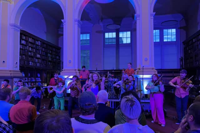 Tinderbox Collective performing at Edinburgh Central Library, August 2023. Pic: J Christie