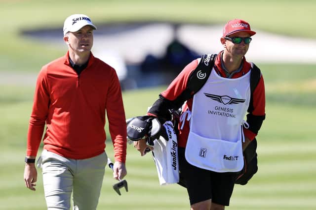 Martin Laird with new caddie Kevin McAlpine during the first round of the Genesis Invitational at Riviera Country Club in Pacific Palisades, California. Picture: Sean M. Haffey/Getty Images