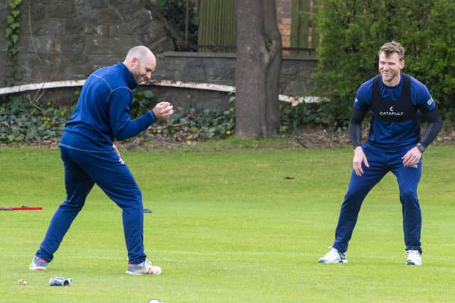 Scotland's Kyle Coetzer and Richie Berrington train at Goldenacre in Edinburgh ahead of the new cricket season. Picture: Lisa Ferguson