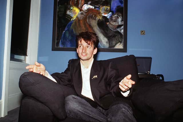 Pat Nevin at home with an example of his art collection in 1986: Photo by Colorsport/Shutterstock