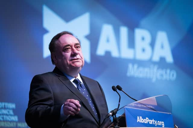 Alex Salmond delivering a speech at the Alba party's local government election manifesto launch at the Caird Hall, Dundee. Picture: PA