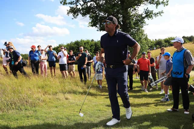 Phil Mickelson struggled to find his top level on day two of the LIV Invitational.