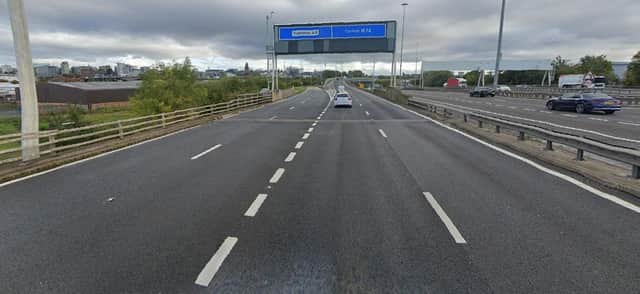 M74 north-bound at junction two – the Cambuslang Road Interchange (Photo: Google Maps).