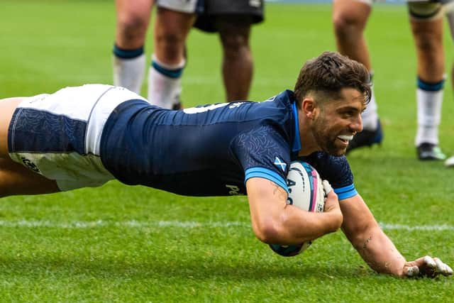 Adam Hastings scored a try for Scotland just before half-time.  (Photo by Ross Parker / SNS Group)