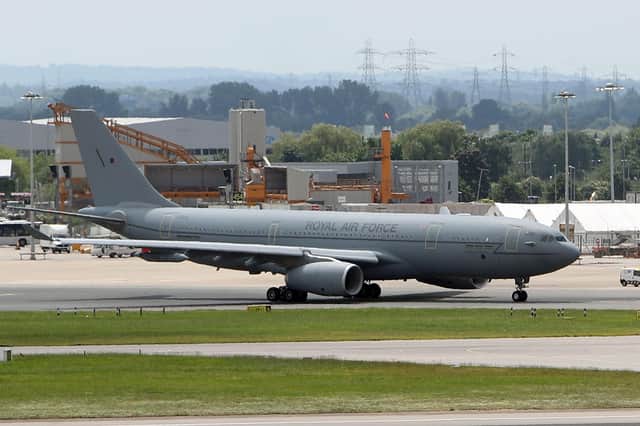 An RAF Voyager used by the Prime Minister and members of the royal family is being repainted in the colours of the Union flag