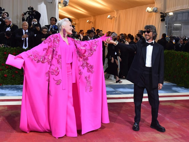 US actress Glenn Close and Italian designer Pier Paolo Pasolini arrive for the 2022 Met Gala at the Metropolitan Museum of Art on May 2, 2022, in New York. Photo by ANGELA WEISS/AFP via Getty Images