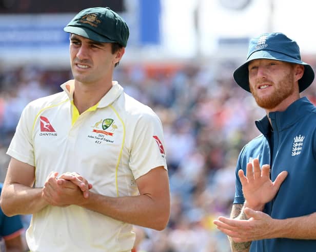 England captain Ben Stokes with Australia captain Pat Cummins at the presentations after the third Ashes Test Match at Headingly.