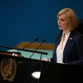 Prime Minister Liz Truss addresses the 77th session of the United Nations General Assembly in New York. Picture: Adam Gray/SWNS