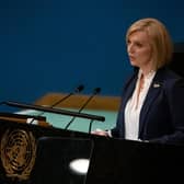 Prime Minister Liz Truss addresses the 77th session of the United Nations General Assembly in New York. Picture: Adam Gray/SWNS