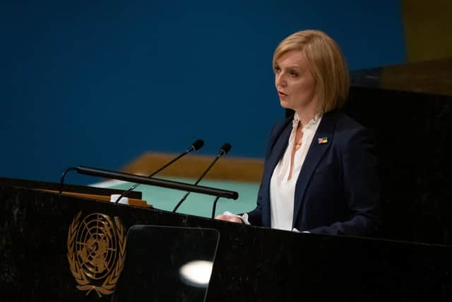 Prime Minister Liz Truss addresses the 77th session of the United Nations General Assembly in New York. Picture: Adam Gray/SWNS