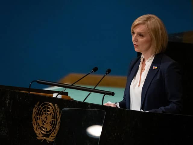 Prime Minister Liz Truss addresses the 77th session of the United Nations General Assembly in New York. Picture: Adam Gray/SWNS