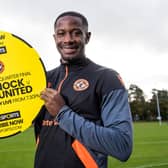 New Dundee United signing Arnaud Djoum is pictured during a Premier Sports Cup photocall promoting Premier Sports live and exclusive coverage of Kilmarnock v Dundee United on Tuesday 18th October. (Photo by Ross Parker / SNS Group)