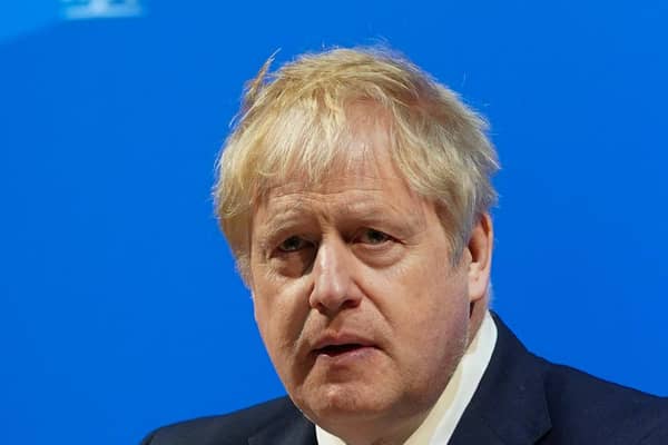 Prime Minister Boris Johnson delivers his keynote speech during the Conservative Party Spring Conference