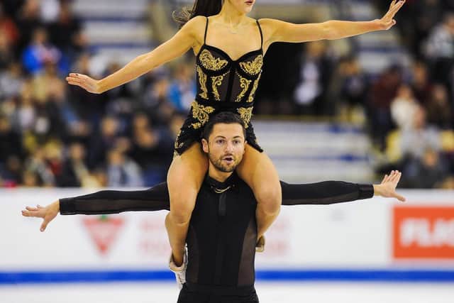 Lewis Gibson and Lilah Fear during their 2019 performance in Skate Canada, which won them a bronze medal. By: International Skating Union
