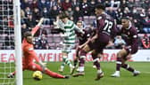 Celtic's Kyogo Furuhashi scores against Hearts in their Scottish Cup win at Tynecastle in March.  (Photo by Rob Casey / SNS Group)
