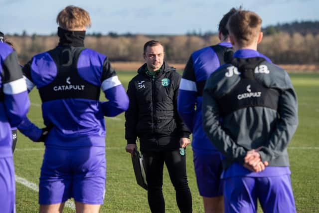 Shaun Maloney takes a Hibs training session ahead of the trip to Rangers.