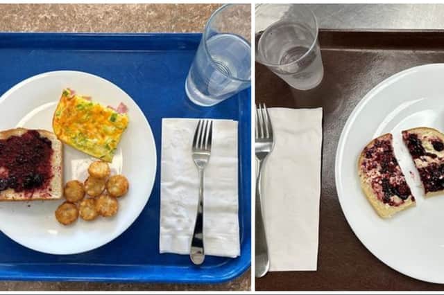 handout photo issued by American Society for Nutrition of a more-processed (left) and less-processed (right) breakfast.