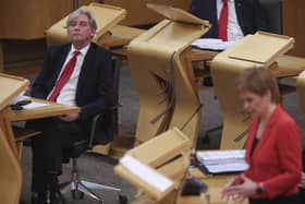 The then Scottish Labour leader Richard Leonard during First Minster's Questions in the debating chamber of the Scottish Parliament in Edinburgh.