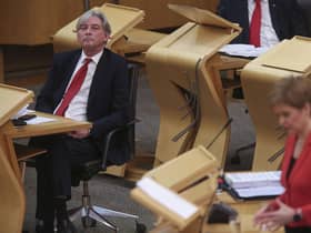 The then Scottish Labour leader Richard Leonard during First Minster's Questions in the debating chamber of the Scottish Parliament in Edinburgh.