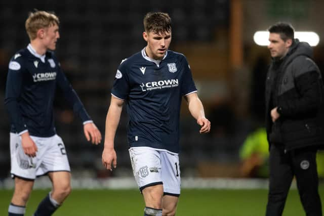 A disappointed Josh Mulligan leaves the field after Dundee's 3-1 loss to Partick Thistle at Dens Park. (Photo by Mark Scates / SNS Group)