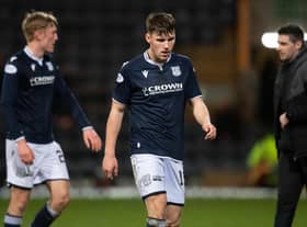 A disappointed Josh Mulligan leaves the field after Dundee's 3-1 loss to Partick Thistle at Dens Park. (Photo by Mark Scates / SNS Group)