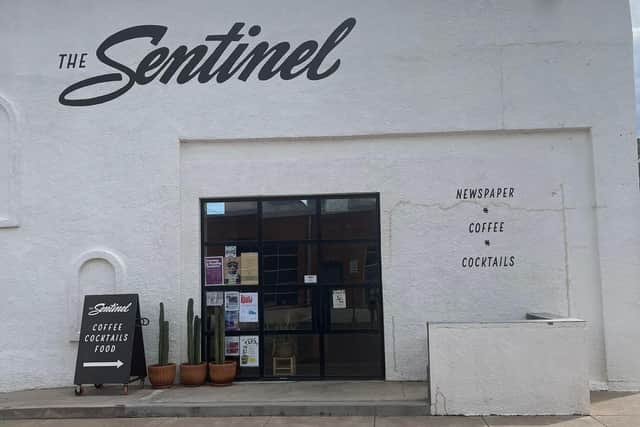 The Sentinel Cafe, home to the Big Bend Sentinel newspaper, in Marfa, Texas