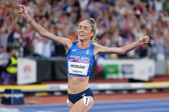 Eilish McColgan celebrates winning gold in the 10,000m at the Commonwealth Games.