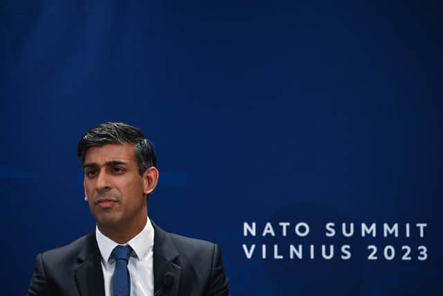 Prime Minister Rishi Sunak speaks at the Nato summit in Vilnius, Lithuania. Picture: Paul Ellis - Pool/Getty Images