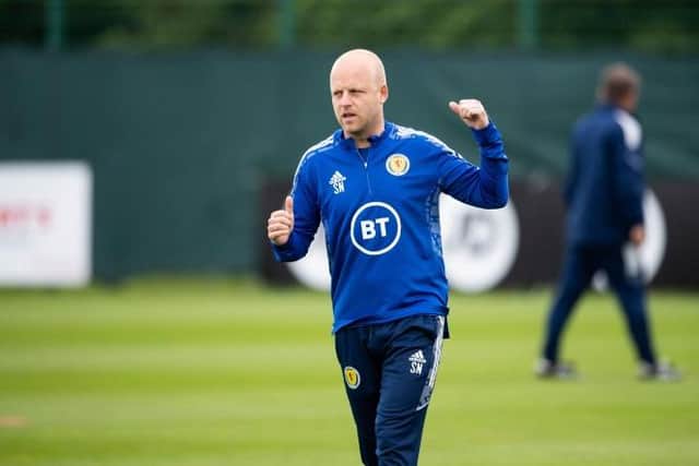 Scotland coach Steven Naismith gives instructions during a training session at Oriam in Edinburgh on Sunday. (Photo by Paul Devlin / SNS Group)