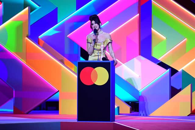 Dua Lipa accepts the award for Best Album during the Brit Awards 2021 at the O2 Arena, London.
