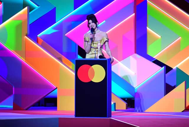 Dua Lipa accepts the award for Best Album during the Brit Awards 2021 at the O2 Arena, London.