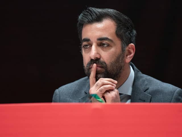 First Minister Humza Yousaf addresses delegates on the first day of the STUC Congress in Dundee in April