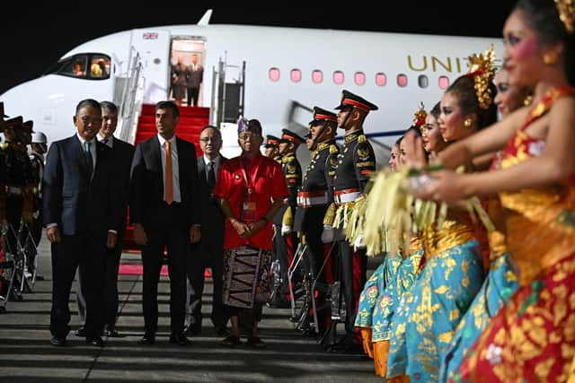 Prime Minister Rishi Sunak arrives at Ngurah Rai International Airport ahead of the G20 in Bali, Indonesia.