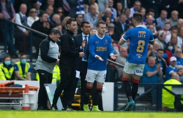 Steven Davis enters the action as a substitute for Ryan Jack during Rangers' Scottish Cup semi-final win over Celtic at Hampden on April 17. (Photo by Craig Foy / SNS Group)