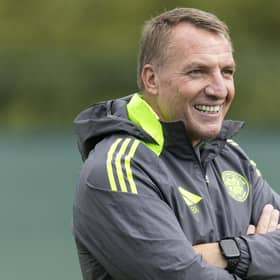 Celtic manager Brendan Rodgers during a training session at Lennoxtown on Thursday. (Photo by Ross MacDonald / SNS Group)
