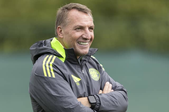 Celtic manager Brendan Rodgers during a training session at Lennoxtown on Thursday. (Photo by Ross MacDonald / SNS Group)