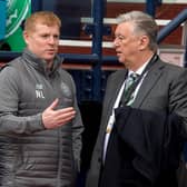 Celtic manager Neil Lennon (left) says his latest frank discussions chief executive, Peter Lawwell (right) and largest shareholder Dermot Desmond were not an exercise in "papering over the cracks"