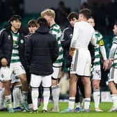 Celtic's Joe Hart (L) and Yang Hyun-Jun (C) look dejected at full-time after the 1-1 draw against Motherwell.
