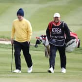 Bob MacIntyre and caddie Mike Thomson pictured during a practice round for the Korea Championship Presented by Genesis at Jack Nicklaus Golf Club Korea. Picture: Chung Sung-Jun/Getty Images.