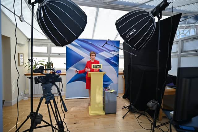 Scotland's First Minister Nicola Sturgeon launches the SNP's election manifesto in Glasgow. Picture: Getty Images