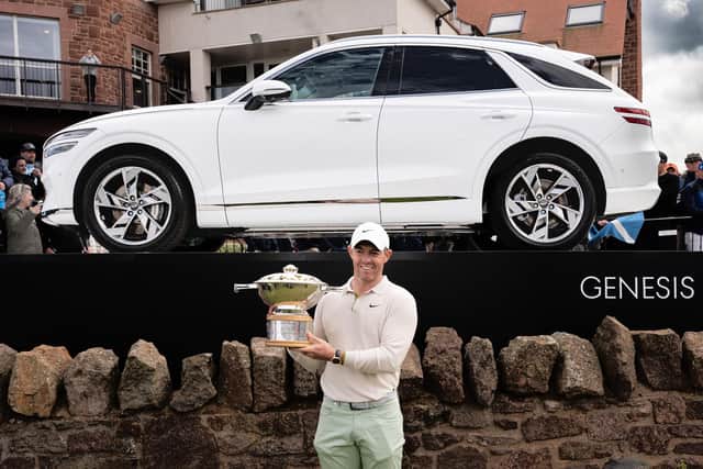 Rory McIlroy shows off the Genesis Scottish Open trophy after landing his first-ever success on Scottish soil. Picture: Andrzej Majdanik Photography