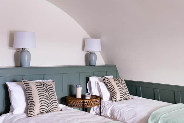 Twin beds in one of the pods